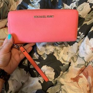 Large Michael kors hot pink wristlet